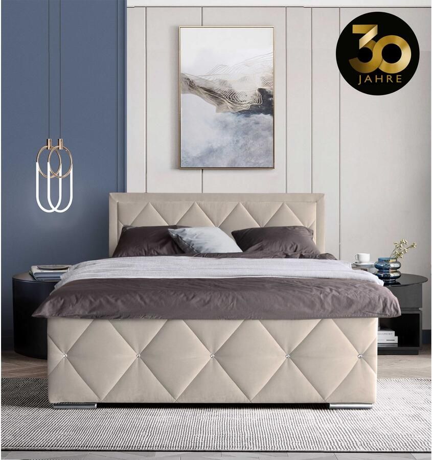 Leonique Boxspring Alfie bestseller! Inclusief bedlade & topper Optioneel met knoopstiksels of strassstenen H2 H3 en H4 verkrijgbaar - Foto 5