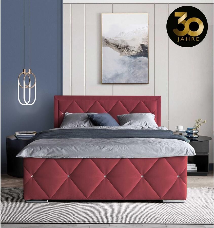 Leonique Boxspring Alfie bestseller! Inclusief bedlade & topper Optioneel met knoopstiksels of strassstenen H2 H3 en H4 verkrijgbaar - Foto 5