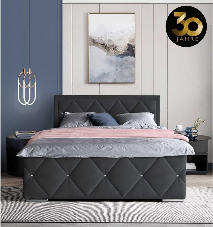 Leonique Boxspring Alfie bestseller! Inclusief bedlade & topper Optioneel met knoopstiksels of strassstenen H2 H3 en H4 verkrijgbaar - Foto 5