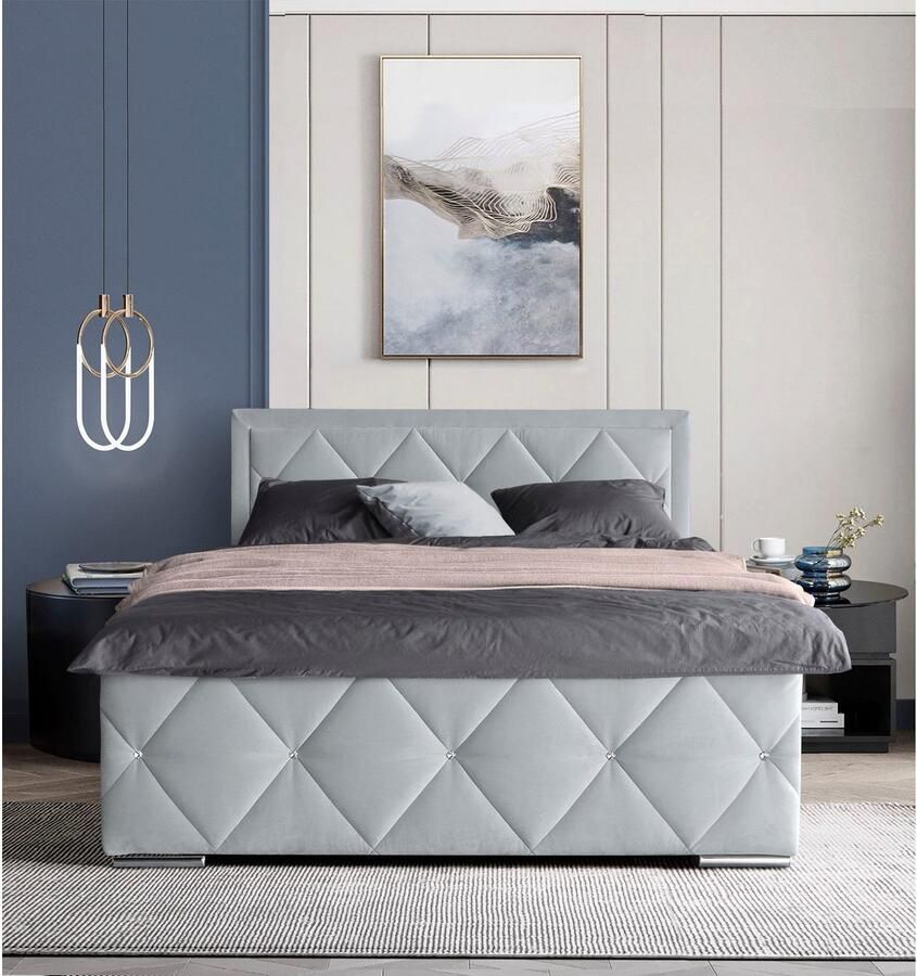 Leonique Boxspring Alfie bestseller! Inclusief bedlade & topper Optioneel met knoopstiksels of strassstenen H2 H3 en H4 verkrijgbaar - Foto 4