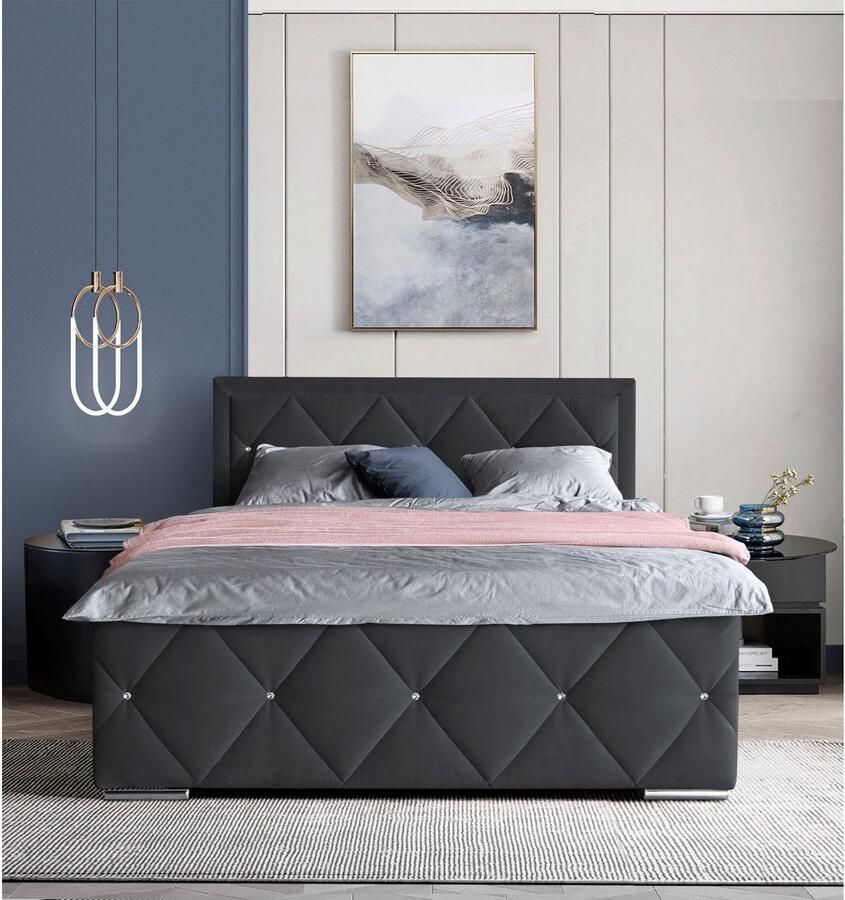 Leonique Boxspring Alfie bestseller! Inclusief bedlade & topper Optioneel met knoopstiksels of strassstenen H2 H3 en H4 verkrijgbaar - Foto 5