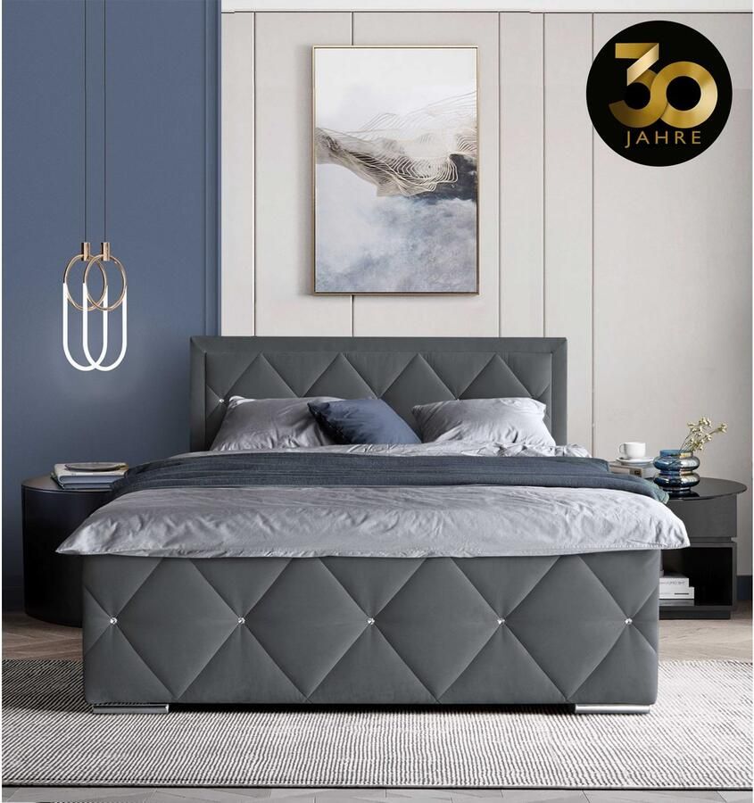 Leonique Boxspring Alfie bestseller! Inclusief bedlade & topper Optioneel met knoopstiksels of strassstenen H2 H3 en H4 verkrijgbaar - Foto 6