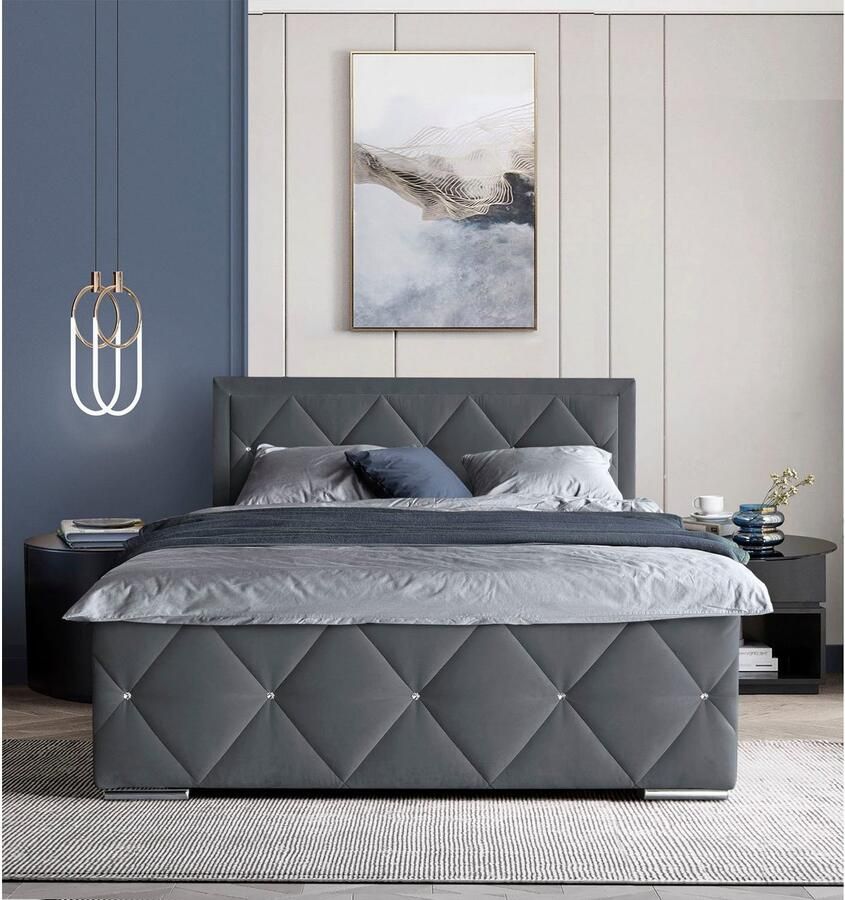 Leonique Boxspring Alfie bestseller! Inclusief bedlade & topper Optioneel met knoopstiksels of strassstenen H2 H3 en H4 verkrijgbaar - Foto 5