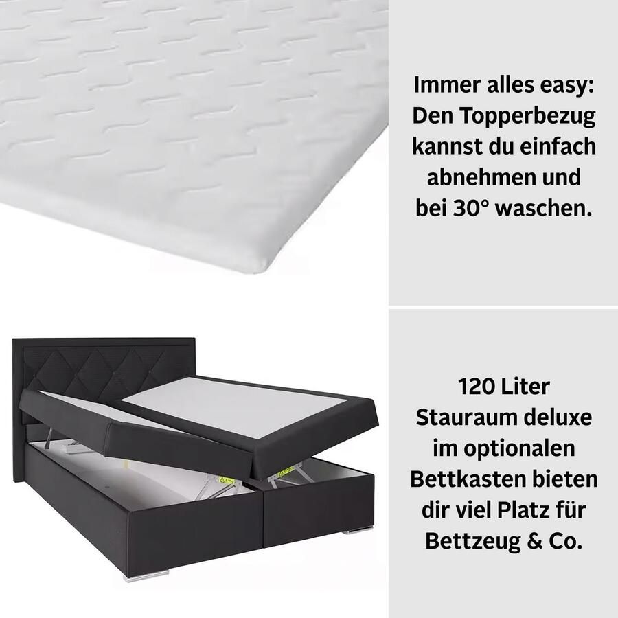 Leonique Boxspring Alfie bestseller optioneel met bedlade met capitonnage in het hoofdbord h2 h3 en h4 ter keuze