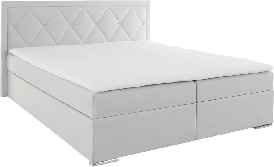 Leonique Boxspring Alfie bestseller optioneel met bedlade met strassteentjes in het hoofdbord h2 h3 en h4 ter keuze