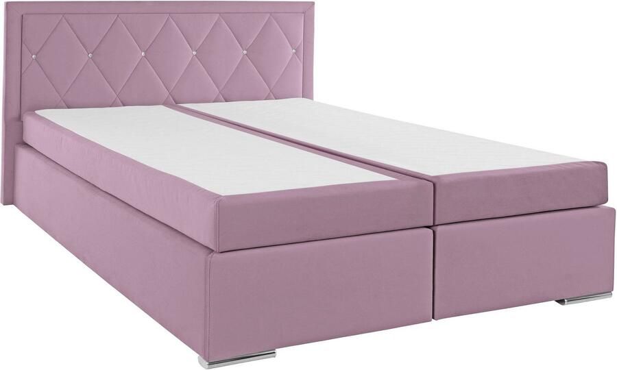 Leonique Boxspring Alfie bestseller optioneel met bedlade met strassteentjes in het hoofdbord h2 h3 en h4 ter keuze