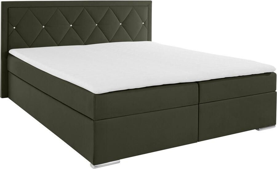 Leonique Boxspring Alfie bestseller optioneel met bedlade met strassteentjes in het hoofdbord h2 h3 en h4 ter keuze