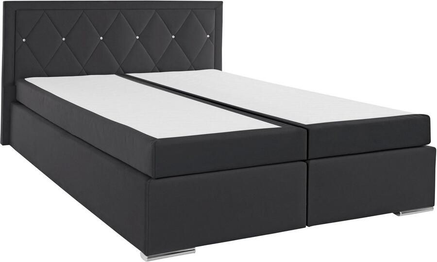 Leonique Boxspring Alfie bestseller optioneel met bedlade met strassteentjes in het hoofdbord h2 h3 en h4 ter keuze