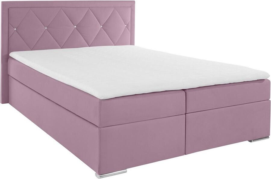 Leonique Boxspring Alfie bestseller optioneel met bedlade met strassteentjes in het hoofdbord h2 h3 en h4 ter keuze