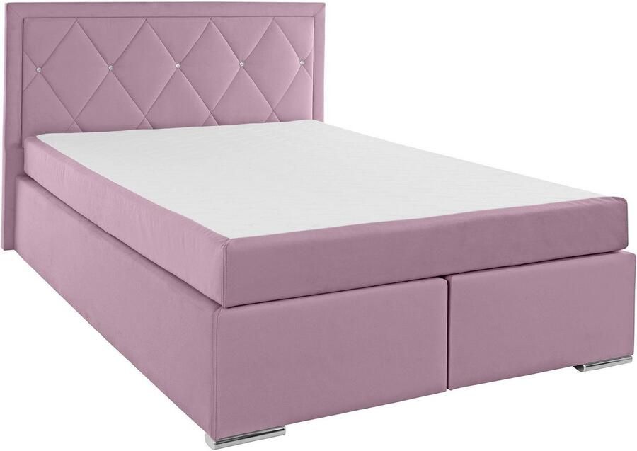 Leonique Boxspring Alfie bestseller optioneel met bedlade met strassteentjes in het hoofdbord h2 h3 en h4 ter keuze