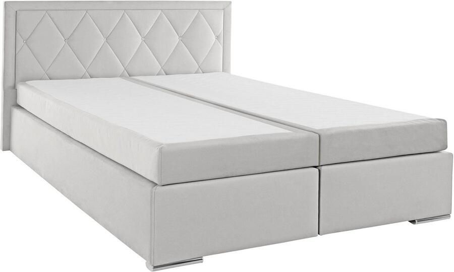Leonique Boxspring Alfie bestseller optioneel met bedlade met strassteentjes in het hoofdbord h2 h3 en h4 ter keuze