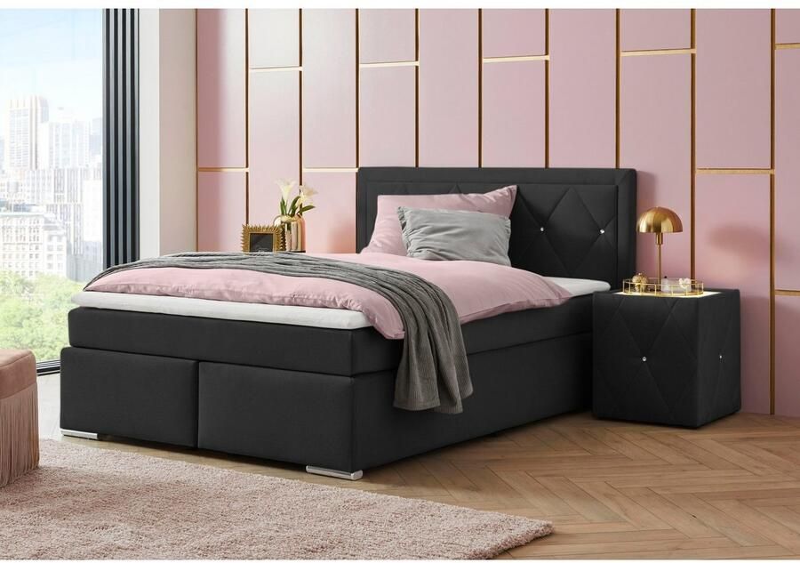 Leonique Boxspring Alfie bestseller optioneel met bedlade met strassteentjes in het hoofdbord h2 h3 en h4 ter keuze - Foto 4
