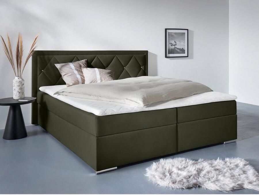 Leonique Boxspring Alfie bestseller optioneel met bedlade met strassteentjes in het hoofdbord h2 h3 en h4 ter keuze