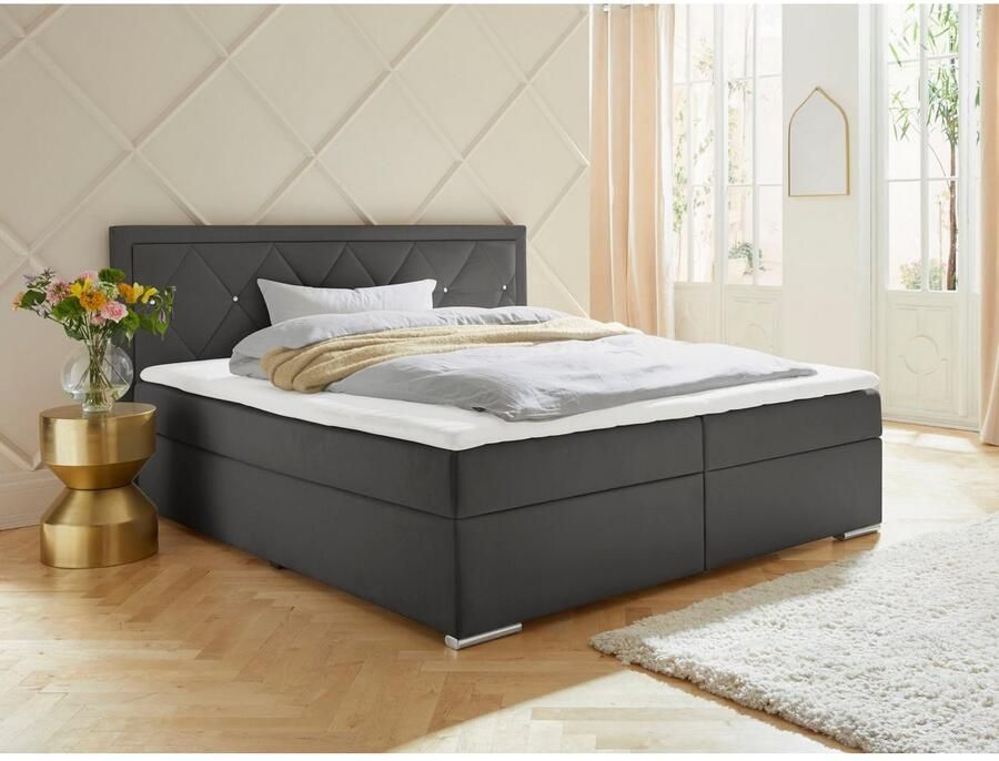 Leonique Boxspring Alfie bestseller optioneel met bedlade met strassteentjes in het hoofdbord h2 h3 en h4 ter keuze