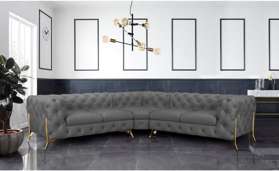 Leonique Chesterfield-bank Amaury L-vorm Chesterfield-look bxd elk 262 cm kleur van de poten ter keuze