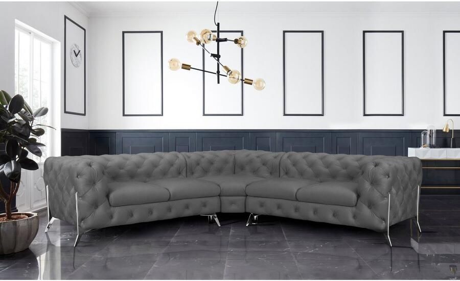 Leonique Chesterfield-bank Amaury L-vorm Chesterfield-look bxd elk 262 cm kleur van de poten ter keuze