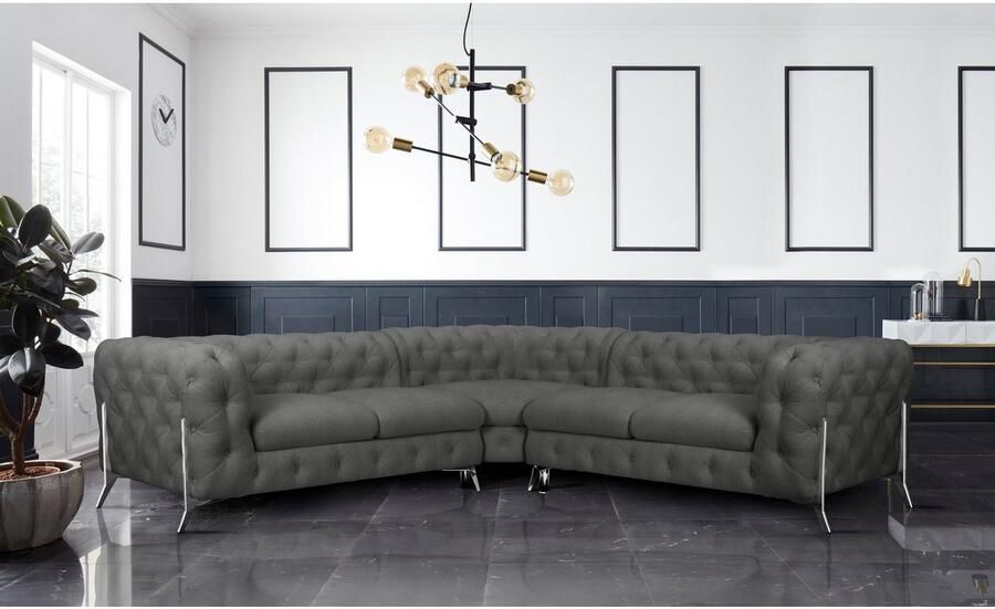 Leonique Chesterfield-bank Amaury L-vorm Chesterfield-look bxd elk 262 cm kleur van de poten ter keuze