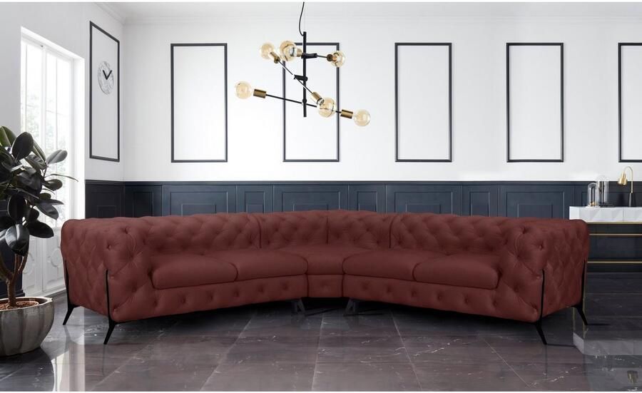 Leonique Chesterfield-bank Amaury L-vorm Chesterfield-look bxd elk 262 cm kleur van de poten ter keuze