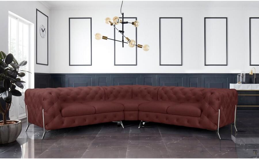 Leonique Chesterfield-bank Amaury L-vorm Chesterfield-look bxd elk 262 cm kleur van de poten ter keuze