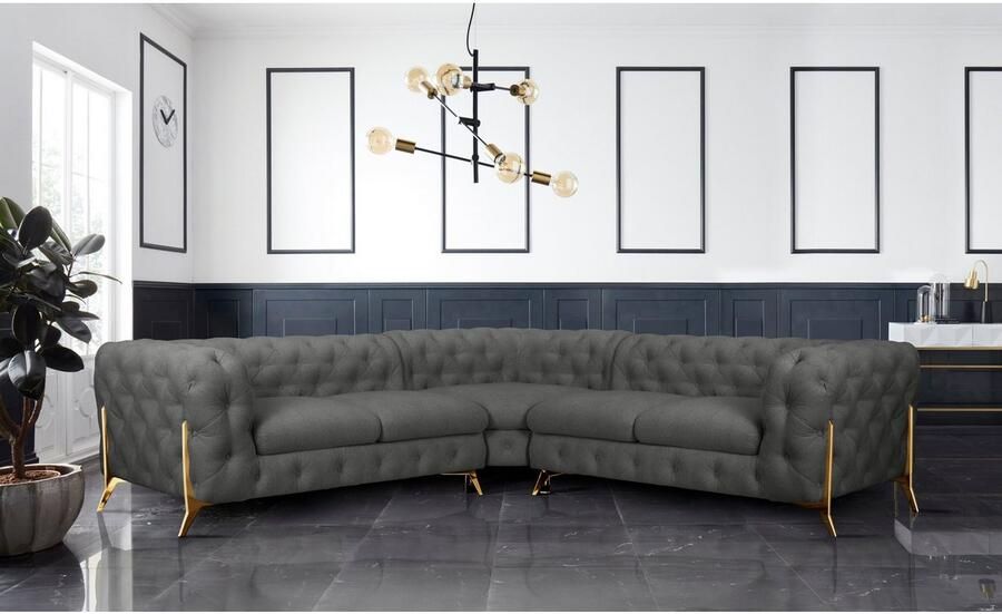 Leonique Chesterfield-bank Amaury L-vorm Chesterfield-look bxd elk 262 cm kleur van de poten ter keuze