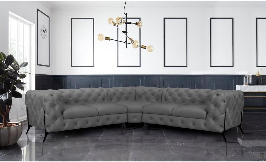 Leonique Chesterfield-bank Amaury L-vorm Chesterfield-look bxd elk 262 cm kleur van de poten ter keuze