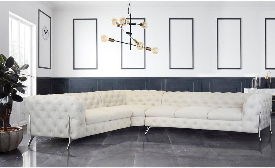 Leonique Chesterfield-bank Amaury L-vorm grote hoekbank chesterfield-look breedte 323 cm kleur van de poten ter keuze