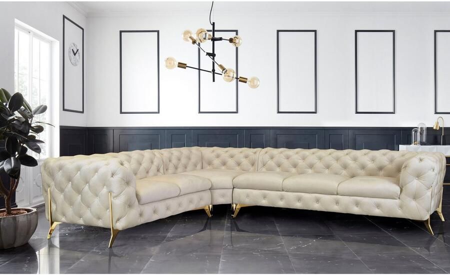 Leonique Chesterfield-bank Amaury L-vorm grote hoekbank chesterfield-look breedte 323 cm kleur van de poten ter keuze