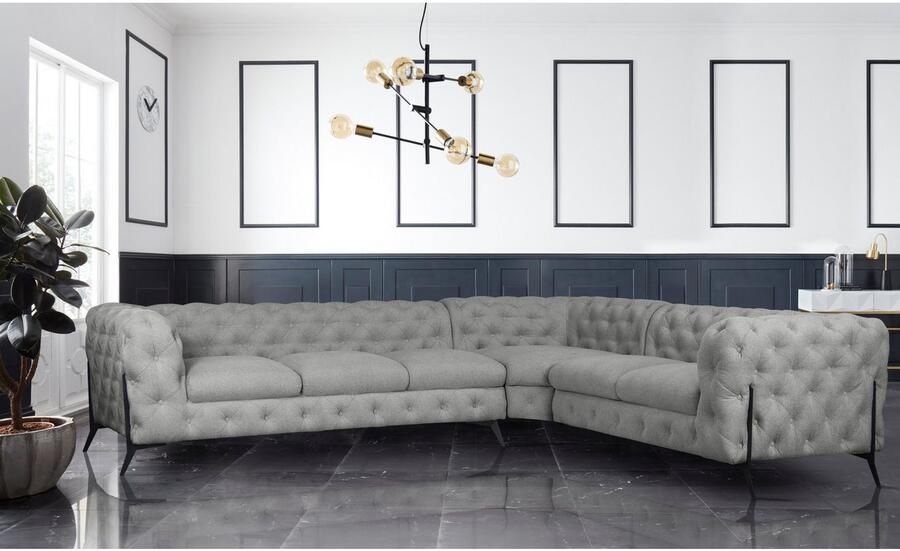 Leonique Chesterfield-bank Amaury L-vorm grote hoekbank chesterfield-look breedte 323 cm kleur van de poten ter keuze