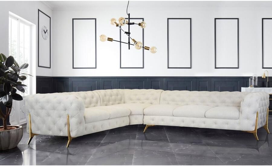 Leonique Chesterfield-bank Amaury L-vorm grote hoekbank chesterfield-look breedte 323 cm kleur van de poten ter keuze