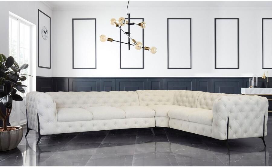 Leonique Chesterfield-bank Amaury L-vorm grote hoekbank chesterfield-look breedte 323 cm kleur van de poten ter keuze