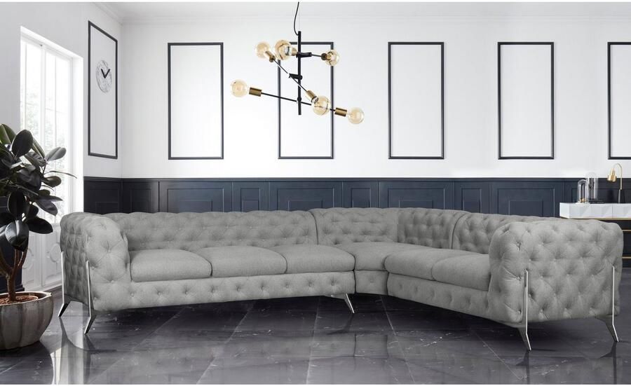 Leonique Chesterfield-bank Amaury L-vorm grote hoekbank chesterfield-look breedte 323 cm kleur van de poten ter keuze