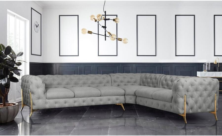 Leonique Chesterfield-bank Amaury L-vorm grote hoekbank chesterfield-look breedte 323 cm kleur van de poten ter keuze