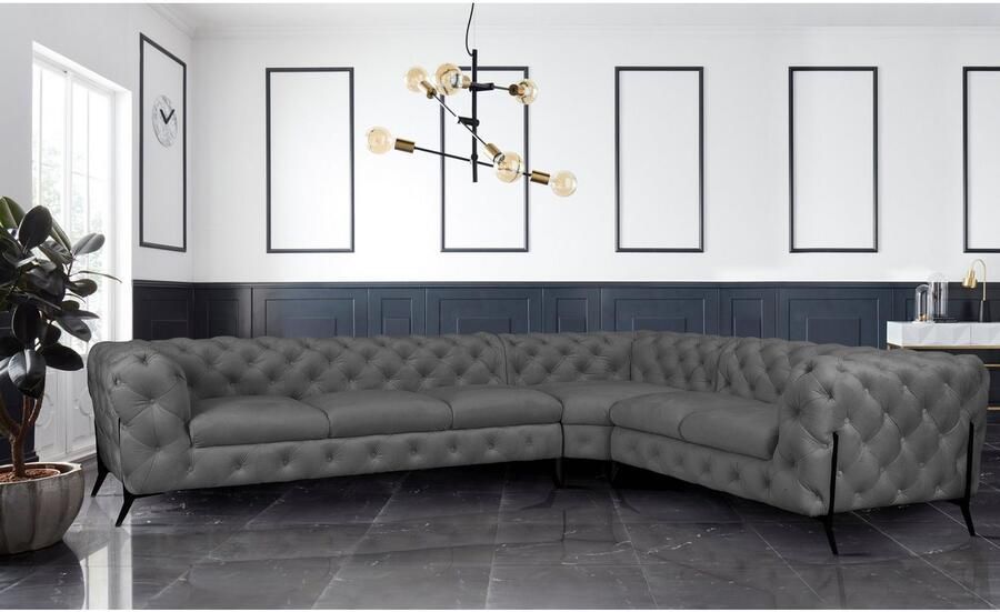 Leonique Chesterfield-bank Amaury L-vorm grote hoekbank chesterfield-look breedte 323 cm kleur van de poten ter keuze