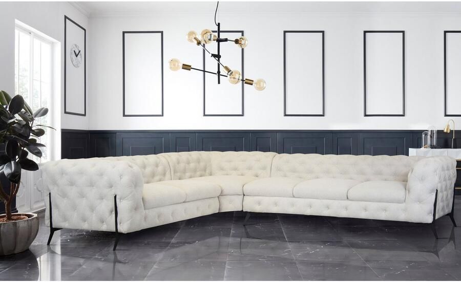 Leonique Chesterfield-bank Amaury L-vorm grote hoekbank chesterfield-look breedte 323 cm kleur van de poten ter keuze