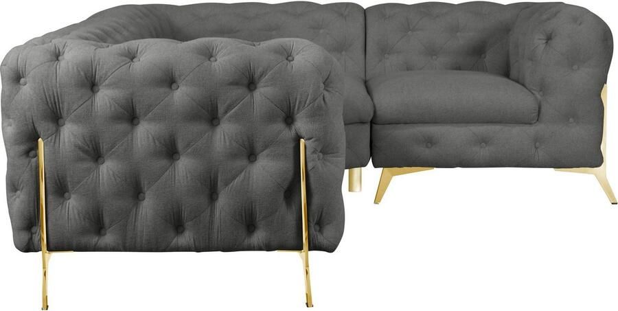 Leonique Chesterfield-bank Amaury L-vorm moderne chersterfield-look breedte 262 cm kleur van de poten ter keuze - Foto 5