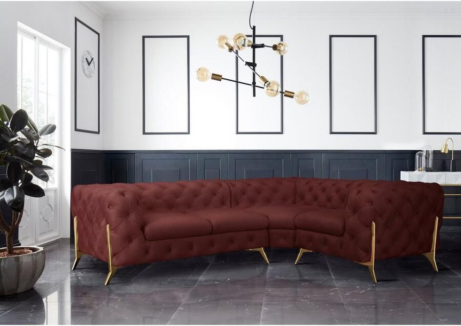 Leonique Chesterfield-bank Amaury L-vorm moderne chersterfield-look breedte 262 cm kleur van de poten ter keuze