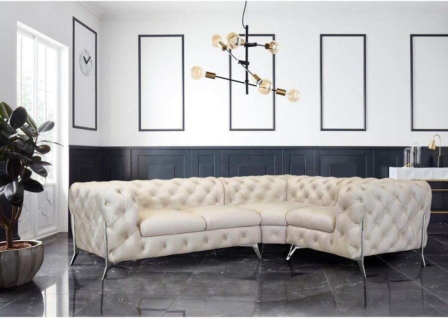 Leonique Chesterfield-bank Amaury L-vorm moderne chersterfield-look breedte 262 cm kleur van de poten ter keuze