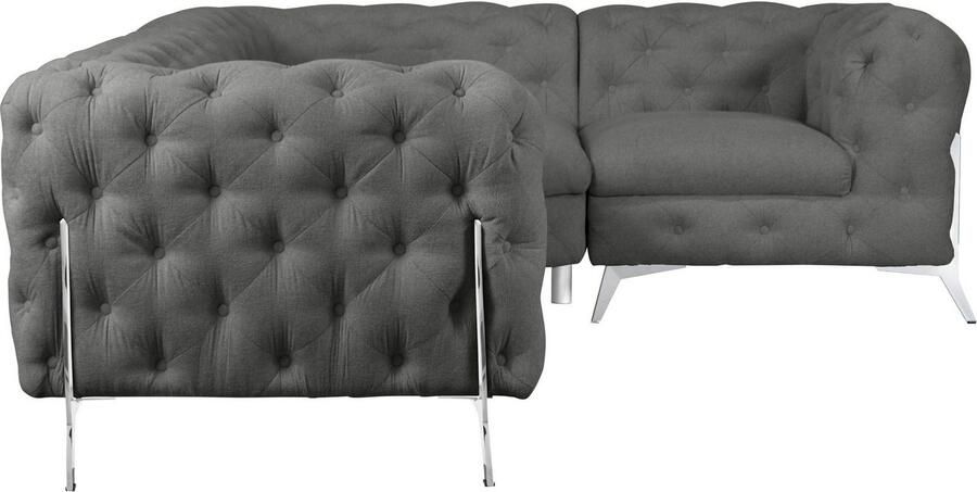 Leonique Chesterfield-bank Amaury L-vorm moderne chersterfield-look breedte 262 cm kleur van de poten ter keuze - Foto 5