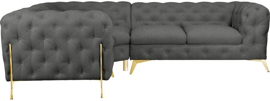 Leonique Chesterfield-bank Amaury L-vorm moderne chersterfield-look breedte 262 cm kleur van de poten ter keuze - Foto 6