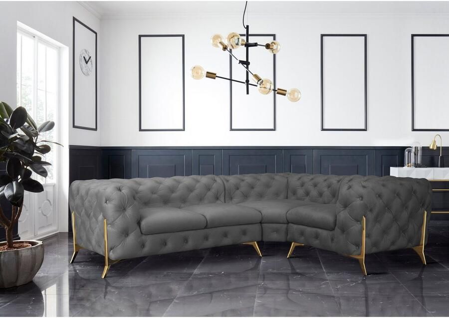 Leonique Chesterfield-bank Amaury L-vorm moderne chersterfield-look breedte 262 cm kleur van de poten ter keuze