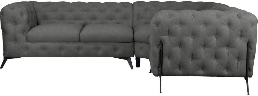 Leonique Chesterfield-bank Amaury L-vorm moderne chersterfield-look breedte 262 cm kleur van de poten ter keuze - Foto 6