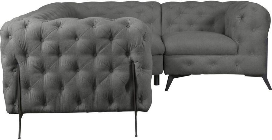 Leonique Chesterfield-bank Amaury L-vorm moderne chersterfield-look breedte 262 cm kleur van de poten ter keuze - Foto 4