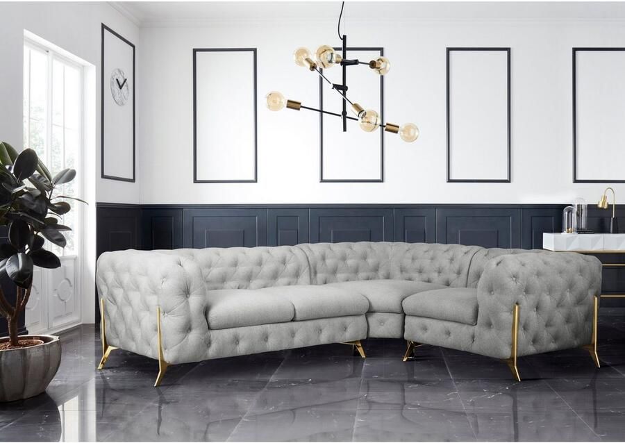 Leonique Chesterfield-bank Amaury L-vorm moderne chersterfield-look breedte 262 cm kleur van de poten ter keuze