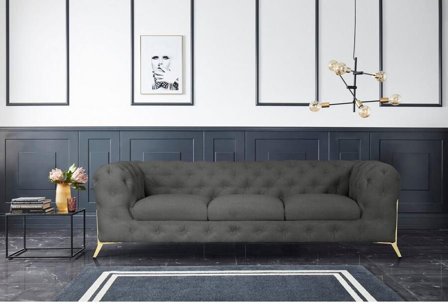 Leonique Chesterfield-bank Amaury luxueuze capitonnage moderne chesterfield look kleur van de poten ter keuze - Foto 3