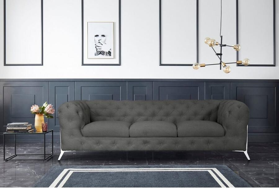 Leonique Chesterfield-bank Amaury luxueuze capitonnage moderne chesterfield look kleur van de poten ter keuze - Foto 3