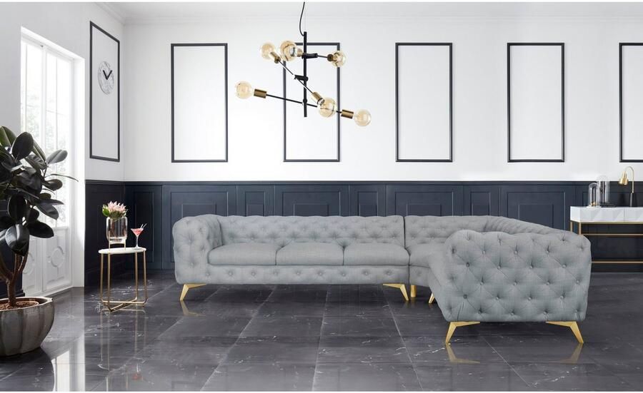 Leonique Chesterfield-bank Glynis L-vorm luxueuze capitonnage moderne chesterfield look kleur van de poten ter keuze - Foto 2