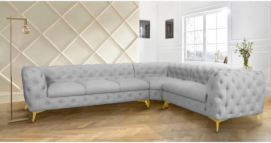 Leonique Chesterfield-bank Glynis L-vorm luxueuze capitonnage moderne chesterfield look kleur van de poten ter keuze - Foto 5