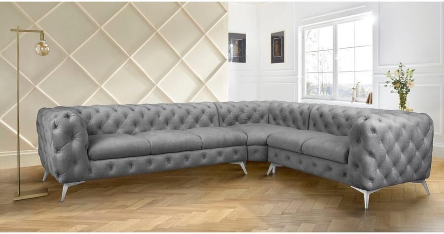 Leonique Chesterfield-bank Glynis L-vorm luxueuze capitonnage moderne chesterfield look kleur van de poten ter keuze - Foto 4