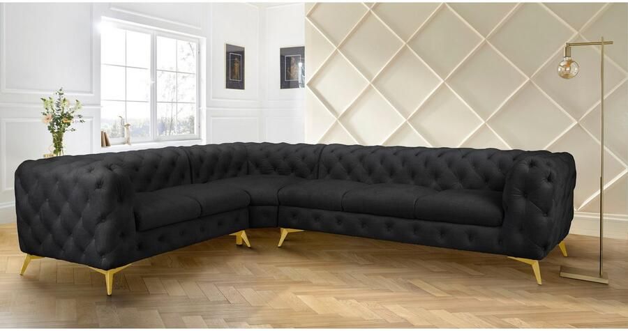 Leonique Chesterfield-bank Glynis L-vorm luxueuze capitonnage moderne chesterfield look kleur van de poten ter keuze - Foto 4