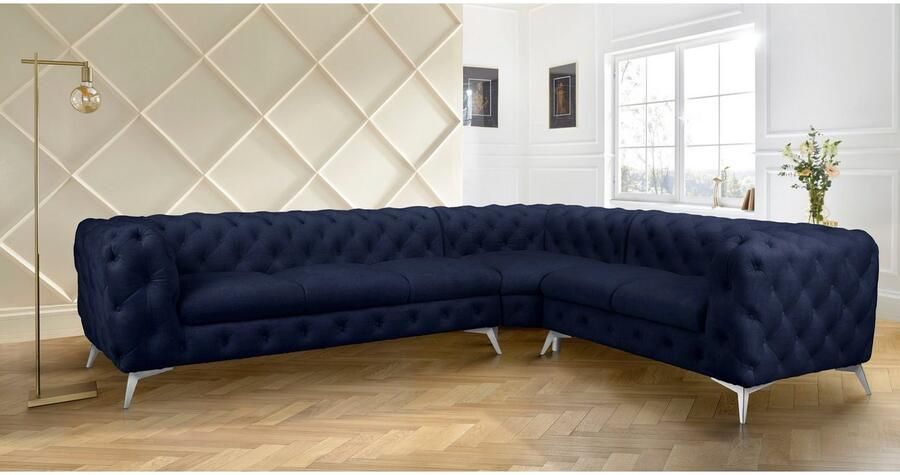 Leonique Chesterfield-bank Glynis L-vorm luxueuze capitonnage moderne chesterfield look kleur van de poten ter keuze - Foto 4